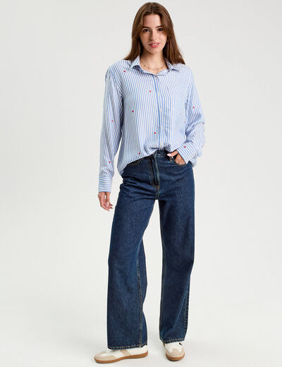 Chemise manches longues bleu femme