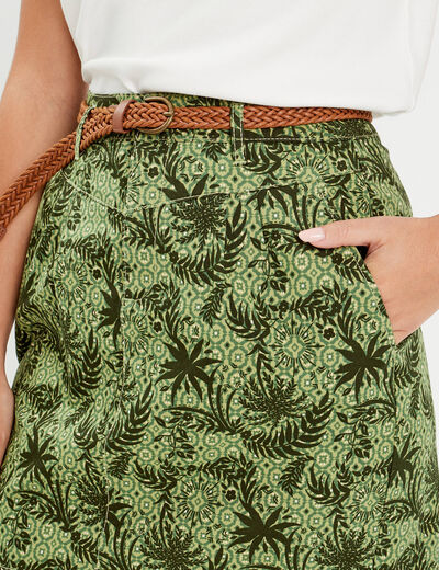 Jupe chino droite ceinturée vert femme