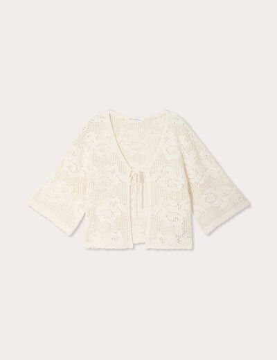 Gilet ajouré manches 3/4 ecru femme