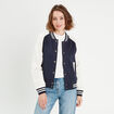Veste boutonnée col teddy bleu marine femme