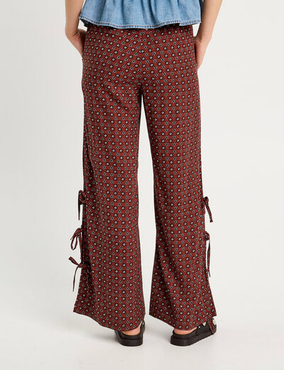 Pantalon large avec noeuds marron cognac femme
