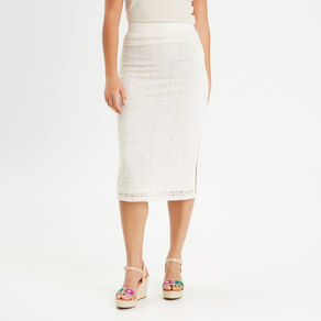Jupe midi droite crochet ecru femme