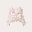 Blouse bi-mati&egrave;re oversize col v blanc femme