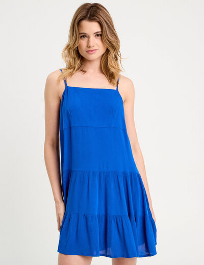 Robe évasée bretelles fines bleu electrique femme