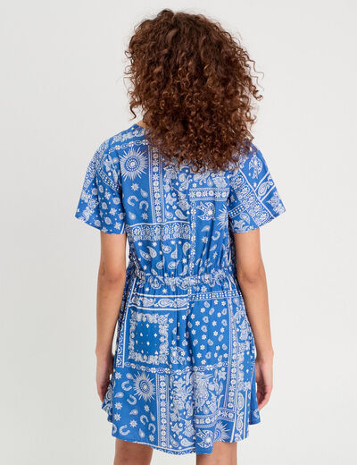 Robe évasée détails noeuds bleu femme