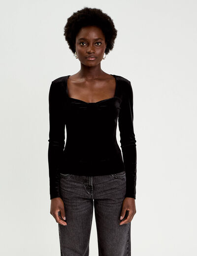 Top ajust&eacute; velours noir femme