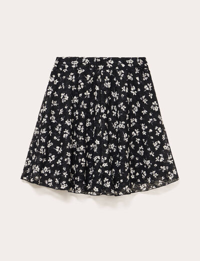 Jupe courte évasée en voile doublée noir femme