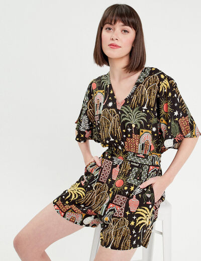 Combishort fluide noir femme