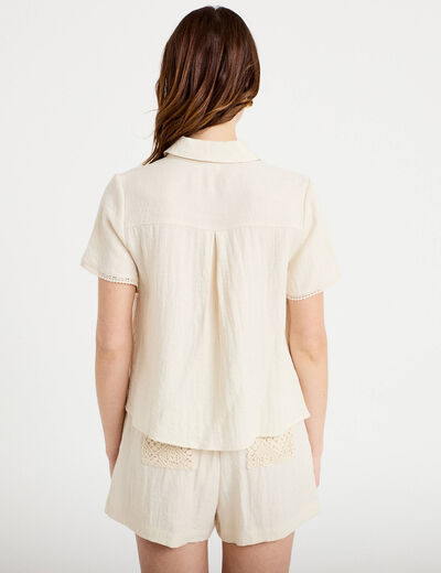 Chemise col classique manches courtes ecru femme