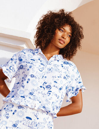 Chemise manches courtes bleu roi femme