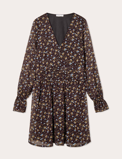 Robe évasée manches longues noir femme
