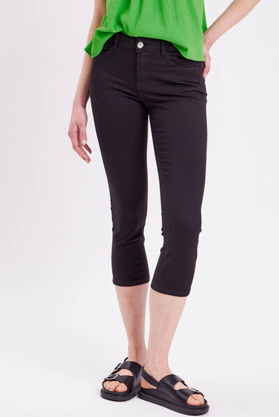 Pantacourt slim 5 poches noir femme