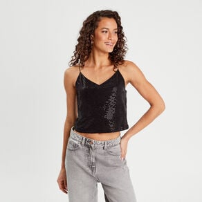 debardeur cropped paillettes noir femme Débardeur cropped paillettes noir femme