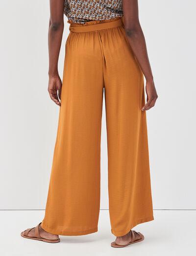 Pantalon large fluide camel femme