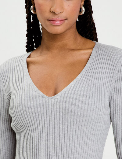 Robe tricot patineuse c&ocirc;tel&eacute;e gris clair femme