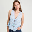 Blouse sans manches nouée bleu femme