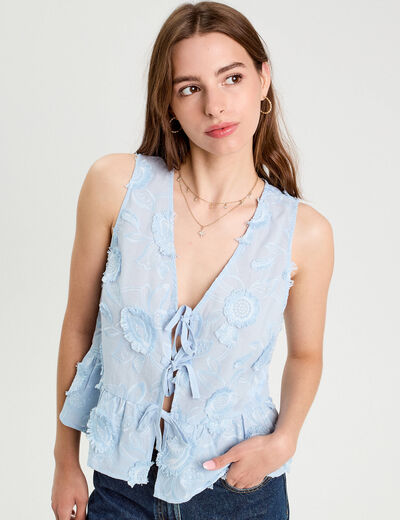 Blouse sans manches nouée bleu femme