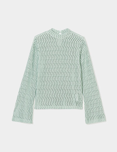 T-shirt ajouré col montant vert pastel femme