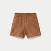 Short taille haute aspect daim clout&eacute; camel femme