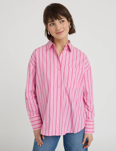 Chemise oversize col classique rose vif femme