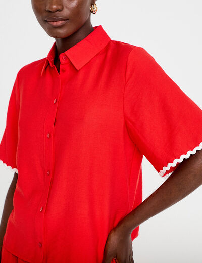 Chemise droite manches courtes rouge femme