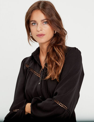 Robe évasée boutonnée noir femme