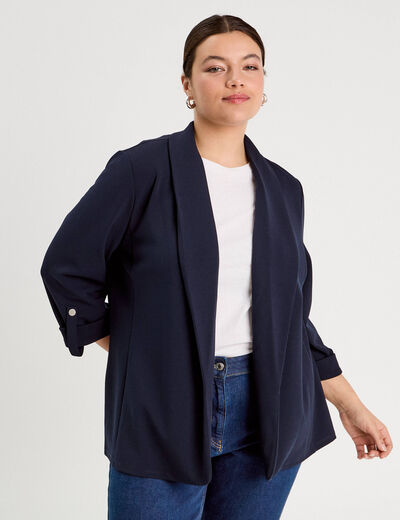 Veste blazer manches 3/4 bleu marine femme