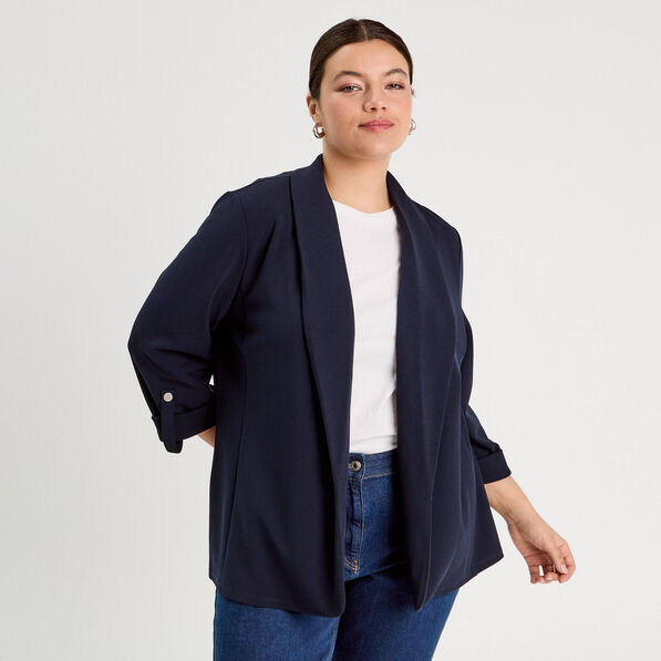 veste blazer manches 34 bleu marine femme Veste blazer manches 3/4 bleu marine femme