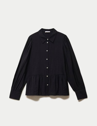 Chemise droite pliss&eacute;e col am&eacute;ricain noir femme