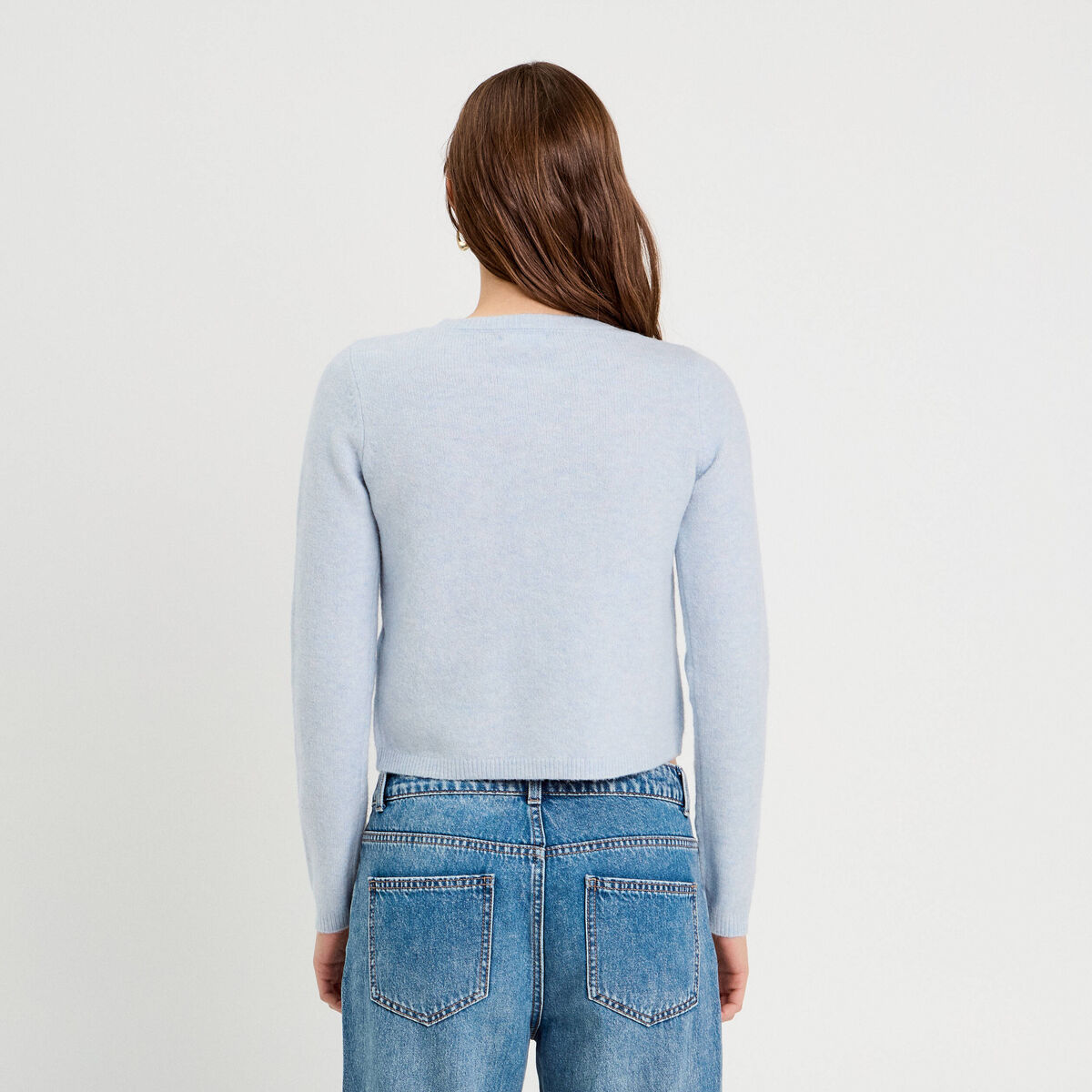 Gilet boutonné manches longues denim snow gris femme