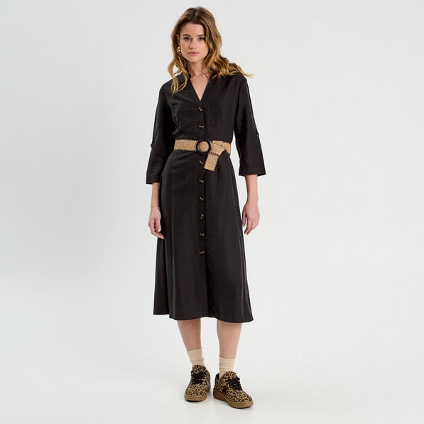 robe longue evasee ceinturee noir femme Robe longue évasée ceinturée noir femme