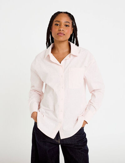 Chemise col classique manches longues rose clair femme