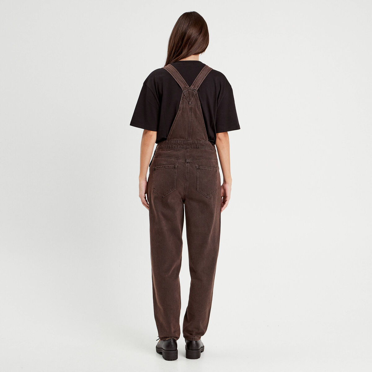 Salopette droite en jean marron foncé femme