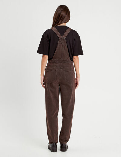 Salopette droite en jean marron foncé femme