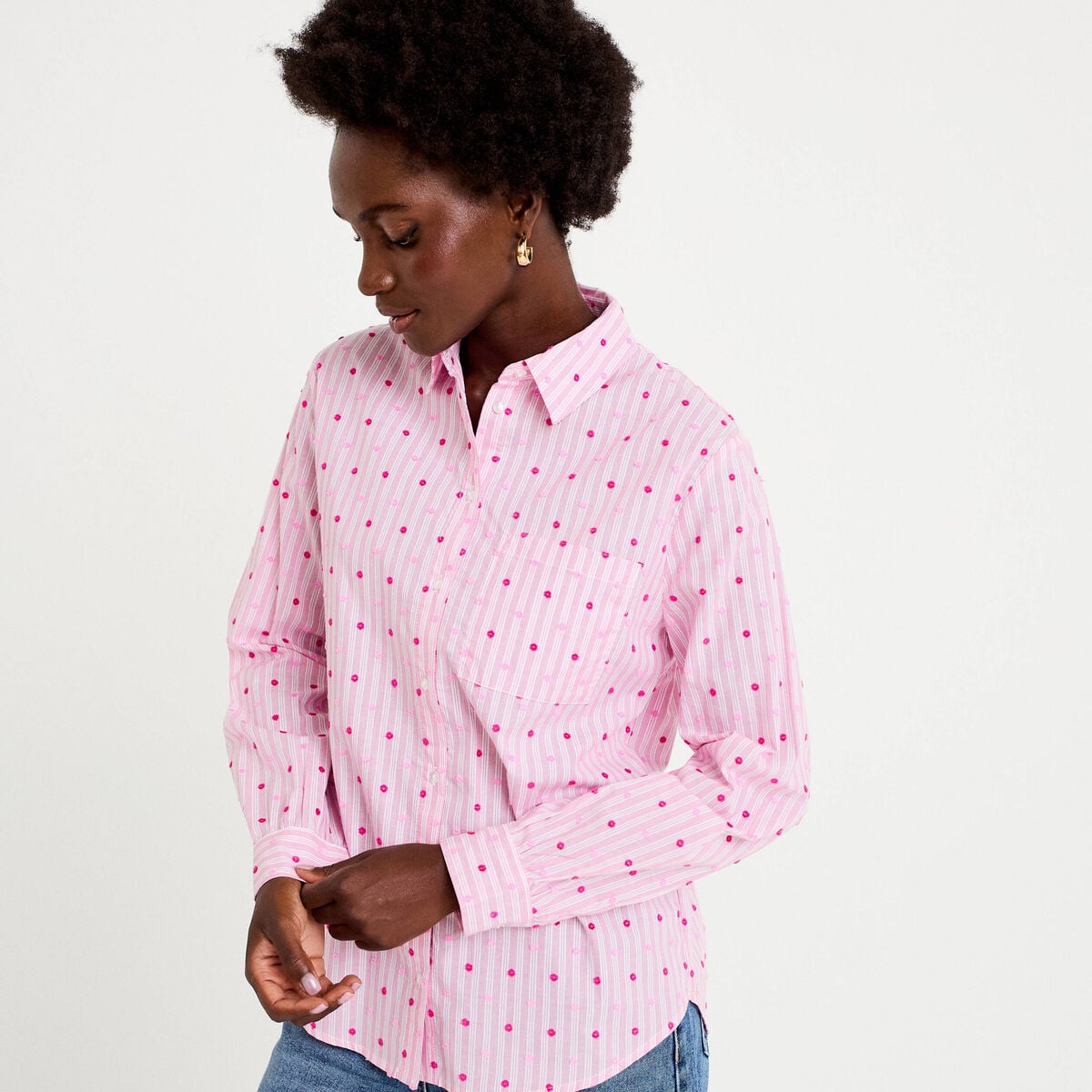 Chemise coupe ample manches longues rose femme