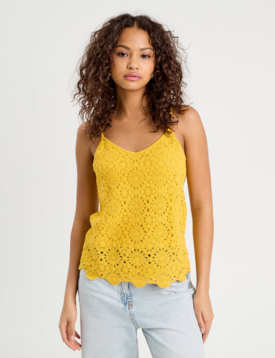 Débardeur effet crochet jaune citron femme
