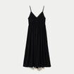 Robe longue bi-mati&egrave;re col v noir femme