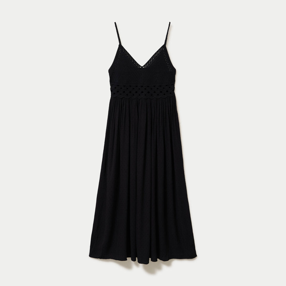 Robe longue bi-mati&egrave;re col v noir femme