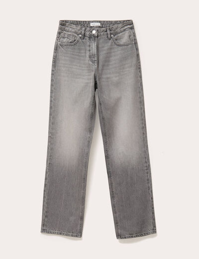Jeans droit 5 poches denim gris femme