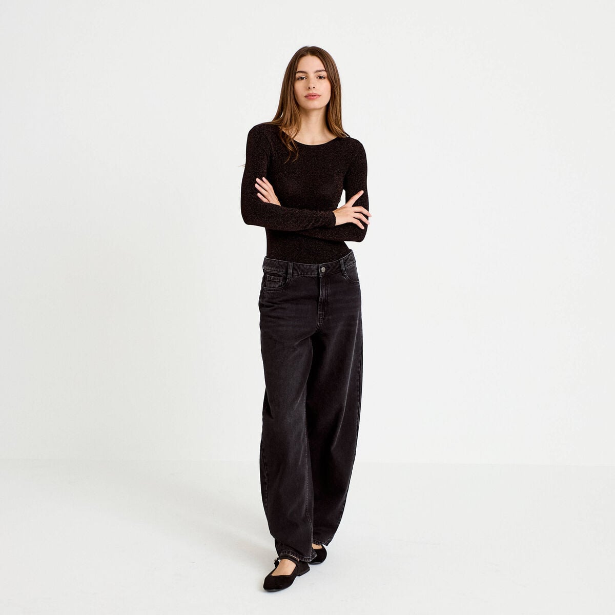 Body manches longues marron fonc&eacute; femme