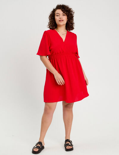 Robe évasée taille élastiquée rouge femme