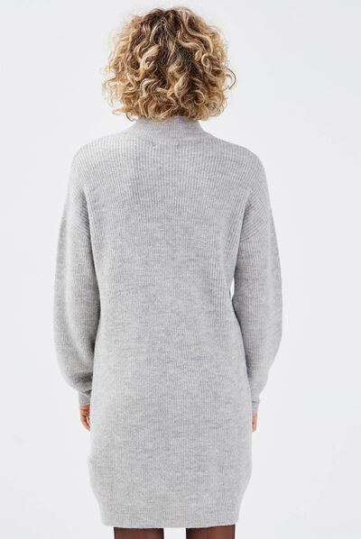 Robe pull droite col montant gris clair femme