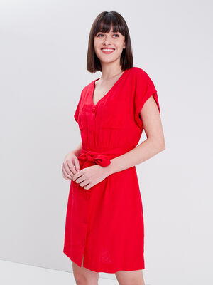 robe droite ceinturee rouge femme
