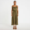 Robe longue &eacute;vas&eacute;e col v bretelles vert kaki femme