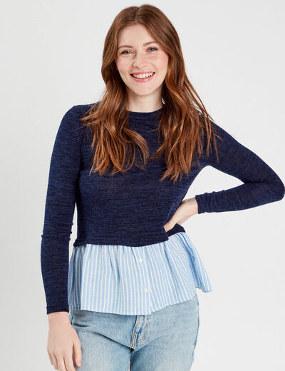 Pull effet 2-en-1 chemise bleu marine femme