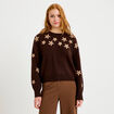 Pull oversize brod&eacute; manches longues marron fonc&eacute; femme