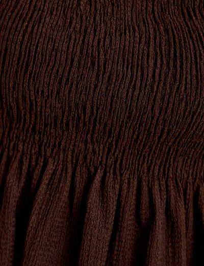 Blouse droite manches longues pliss&eacute;e marron fonc&eacute; femme