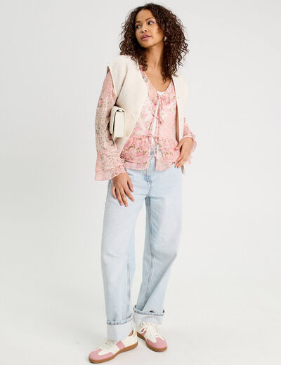 Blouse nouée manches longues rose pastel femme