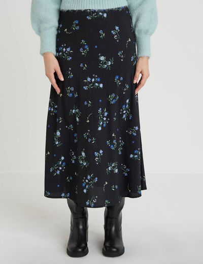 Jupe &eacute;vas&eacute;e longueur 3/4 noir femme