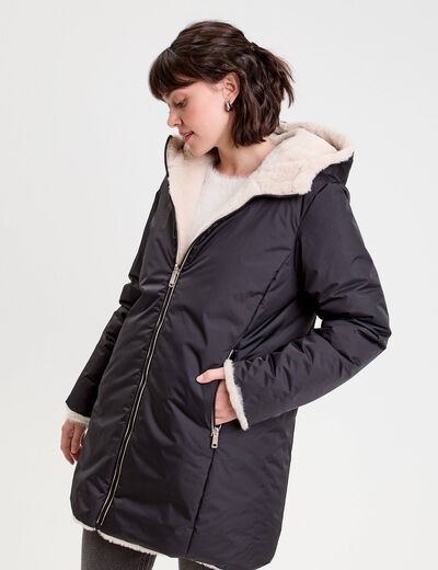Parka réversible à capuche noir femme